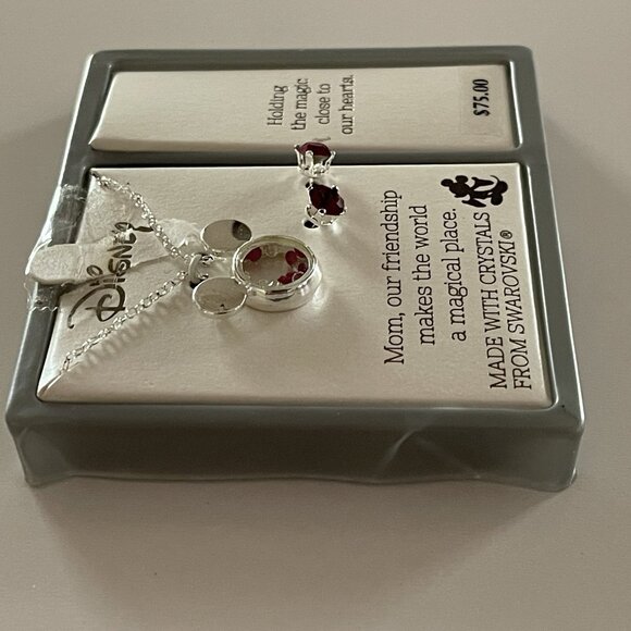MOM Disney Mickey Mouse Ears Floating Crystals From Swarovski Necklace Earrings - Picture 6 of 8